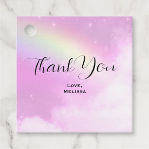 Pastel Pink Sky met gele regenboog Bedankjes Labels