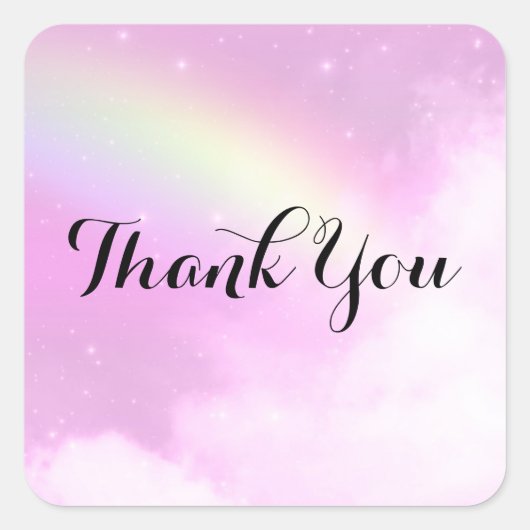 Pastel Pink Sky met gele regenboog Dank u Vierkante Sticker (Voorkant)
