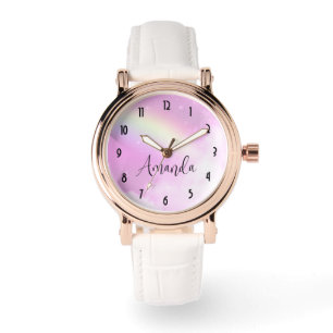 Pastel Pink Sky met gele regenboog Horloge