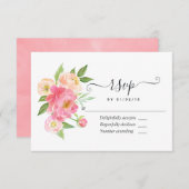 Pastel Pink Spring Waterverf Peonies Wedding RSVP Kaartje (Voorkant / Achterkant)