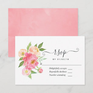 Pastel Pink Spring Waterverf Peonies Wedding RSVP Kaartje