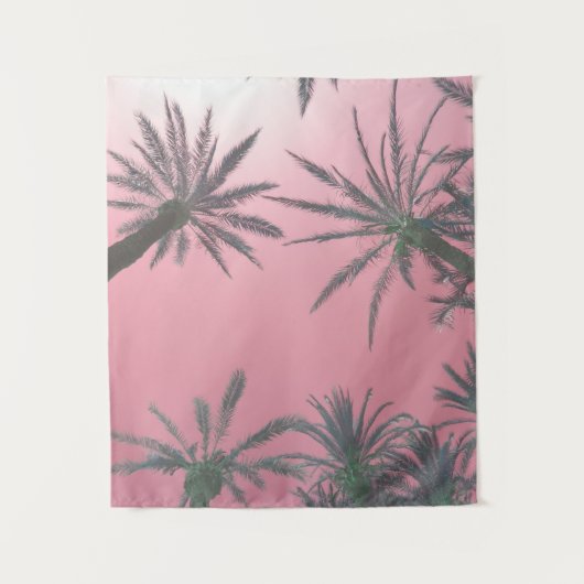 Pastel Pink Sunset Palm Trees Wandkleed (Voorkant)