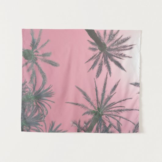Pastel Pink Sunset Palm Trees Wandkleed (Voorkant (horizontaal))