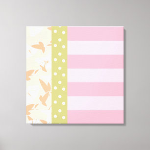 Pastel Pink Tan Girly Floral Wall Art Canvas Afdruk
