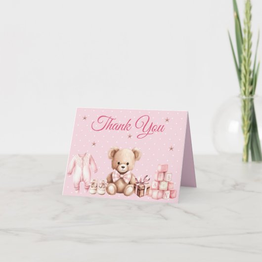 Pastel Pink Teddy Bear Baby Shower Thank You (Devant)