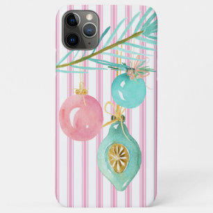 Pastel Pink Ticking Stripe kerstversiering iPhone 11 Pro Max Hoesje
