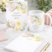 Pastel Pink Tulips Daffodils Floral Birthday Mug
