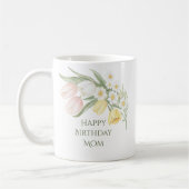Pastel Pink Tulips Daffodils Floral Birthday Mug (Gauche)