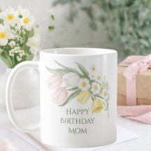 Pastel Pink Tulips Daffodils Floral Birthday Mug