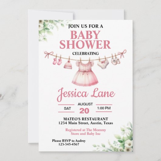 Pastel Pink Tutu Invitation Baby shower fille (Devant)