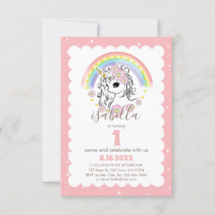 Pastel Pink Unicorn fille Invitation d'anniversair