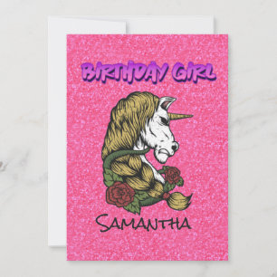 Pastel Pink Warrior Unicorn Birthday Invite Notitiekaartje