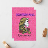 Pastel Pink Warrior Unicorn Invitation d'anniversa (Devant/Arrière en situation)