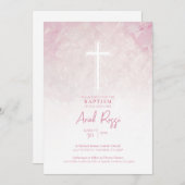 Pastel Pink Watercolor Girl Baptême Invitation (Devant / Derrière)