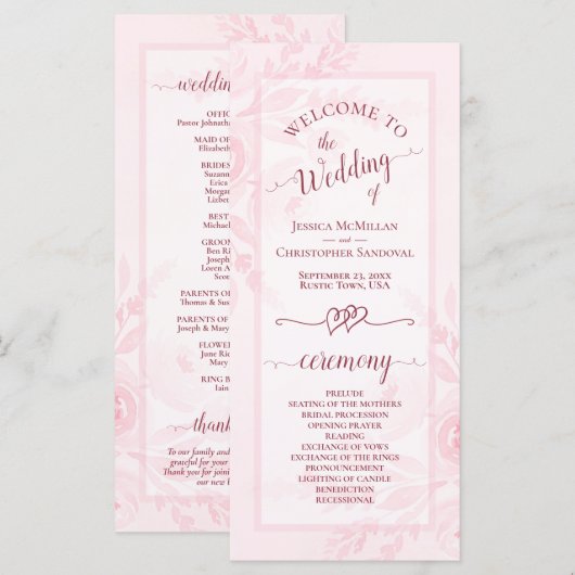 Pastel Pink Watercolor Peonies Elegant Wedding Programma (Voorkant / Achterkant)