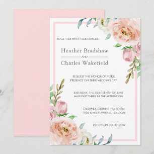 Pastel Pink Waterverf Floral Wedding Kaart