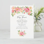 Pastel Pink Waterverf Peonies Baby shower Kaart (Staand voorkant)
