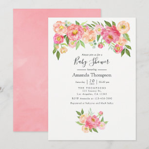 Pastel Pink Waterverf Peonies Baby shower Kaart