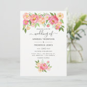 Pastel Pink Waterverf Peonies Wedding Kaart (Staand voorkant)