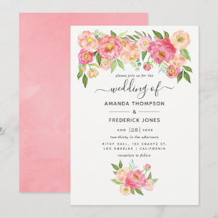 Pastel Pink Waterverf Peonies Wedding Kaart