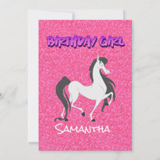 Pastel Pink White Horse Invitation d'anniversaire