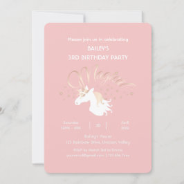 Pastel Pink White Magical Unicorn Girl Birthday Kaart