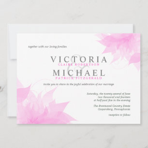 Pastel Pink Wispy Floral Wedding Invitation Kaart