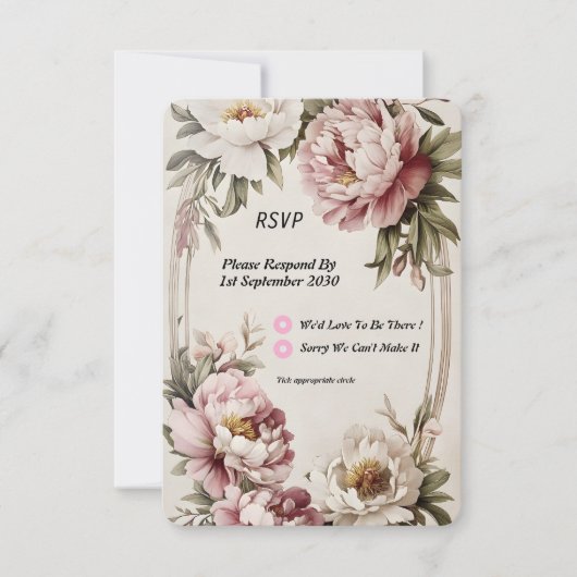 Pastel pioenrand RSVP kaartje (Voorkant)