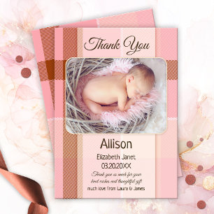 Pastel Plaid Baby Girl Photo Carte de remerciement