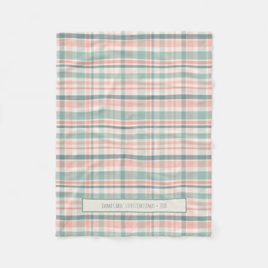 Pastel Plaid Baby's First Christmas Fleece Deken (Voorkant)