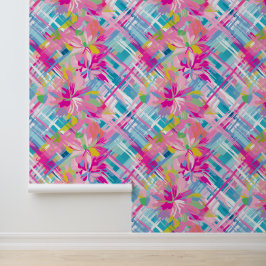Pastel Plaid Blossoms Behang