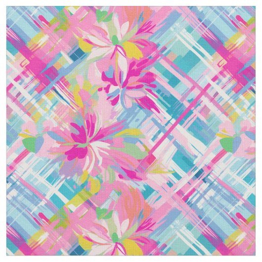 Pastel Plaid Blossoms Stof (Close Up)