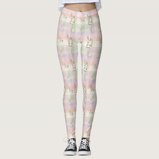 Pastel Plaid Paas Konijn Patroon (2) Leggings (Voorkant)