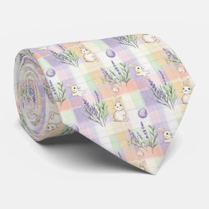 Pastel Plaid Paas Konijn Patroon Stropdas