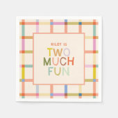 Pastel Plaid "Twee veel plezier" 2e verjaardag Cus Servet (Voorkant)