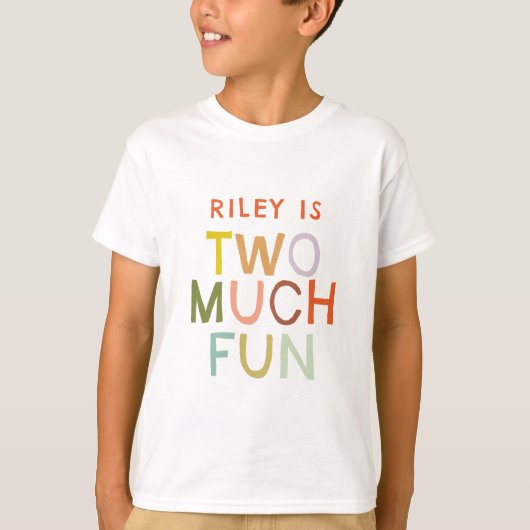 Pastel Plaid "Twee veel plezier" 2e verjaardag T-shirt (Voorkant)