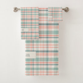 Pastel Plaid with name  Bad Handdoek