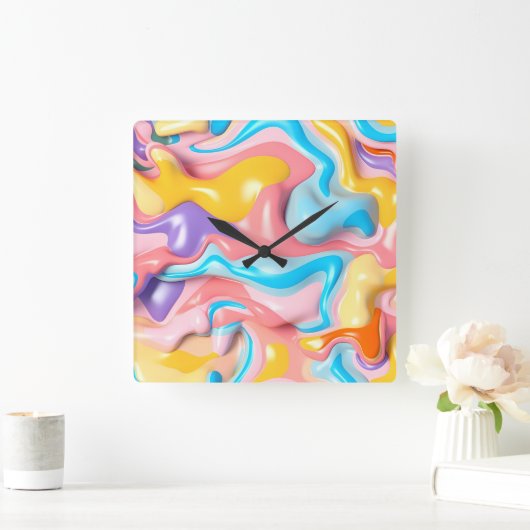 Pastel Plastic Fluid Abstract Vierkante Klok (Huis)