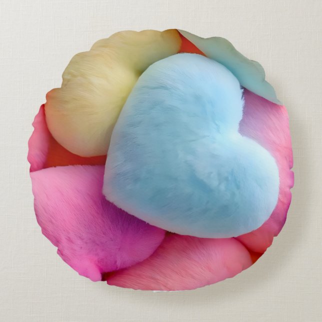 Pastel Pluche Hearts Sierkussen Rond Kussen (Voorkant)