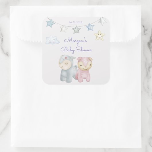 Pastel Pluche Speelgoed Baby shower Monogram Vierkante Sticker (Tas)