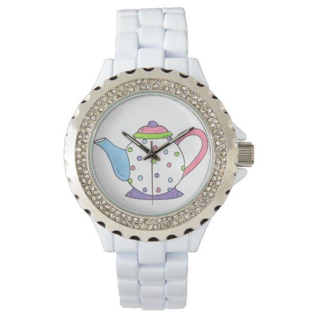 Pastel Polka Dot Ceramic Tea Pot Party Teapot Horloge (Voorkant)