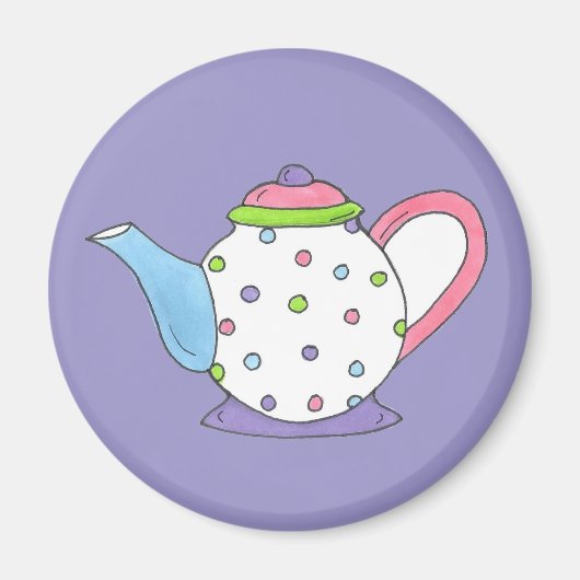 Pastel Polka Dot Ceramic Tea Pot Tapot Magnet Magneet (Voorkant)