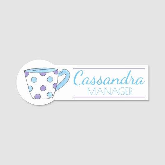 Pastel Polka Dot Teacup Tea Cup Kafel Naamplaatje (Voorkant)