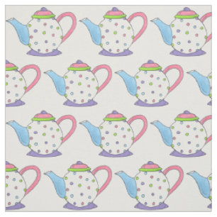 Pastel Polka Dot Teapots Tea Party roze Paars Stof