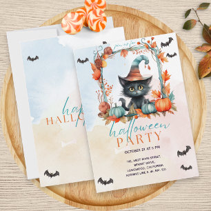 Pastel Pompoen Patch Zwarte Kat Halloween Feest Kaart