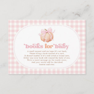 Pastel Pompoen Roze Gingham Boeken voor Baby Meisj Informatiekaartje