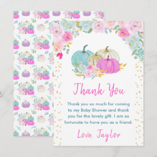 Pastel Pompoenen Bloemen Baby Shower Bedankkaart
