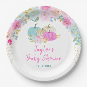 Pastel Pompoenen Bloemen Baby Shower Papieren Bordje