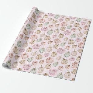 Pastel pompoenen op roze cadeaupapier