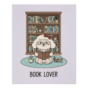 Pastel Poodle Puppy Hond met Boeken Glanzende Post Perfect Poster